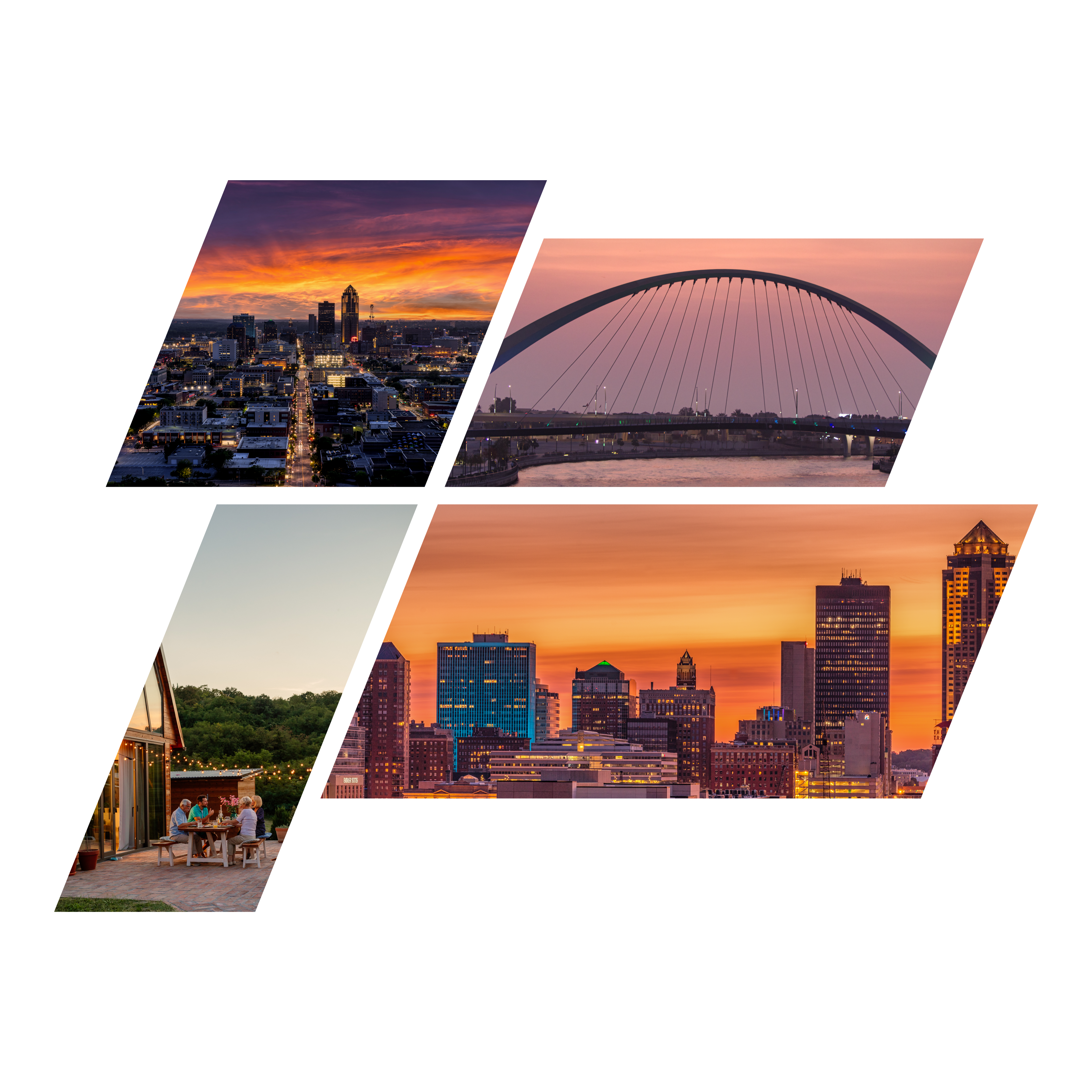 Des Moines skyline and Iowa homes
